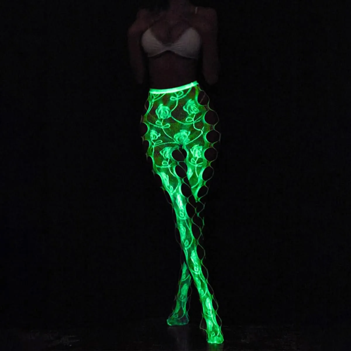 Women's Lingerie, Neon Glowing Cheeky Fishing Hoe Stockings Leggings