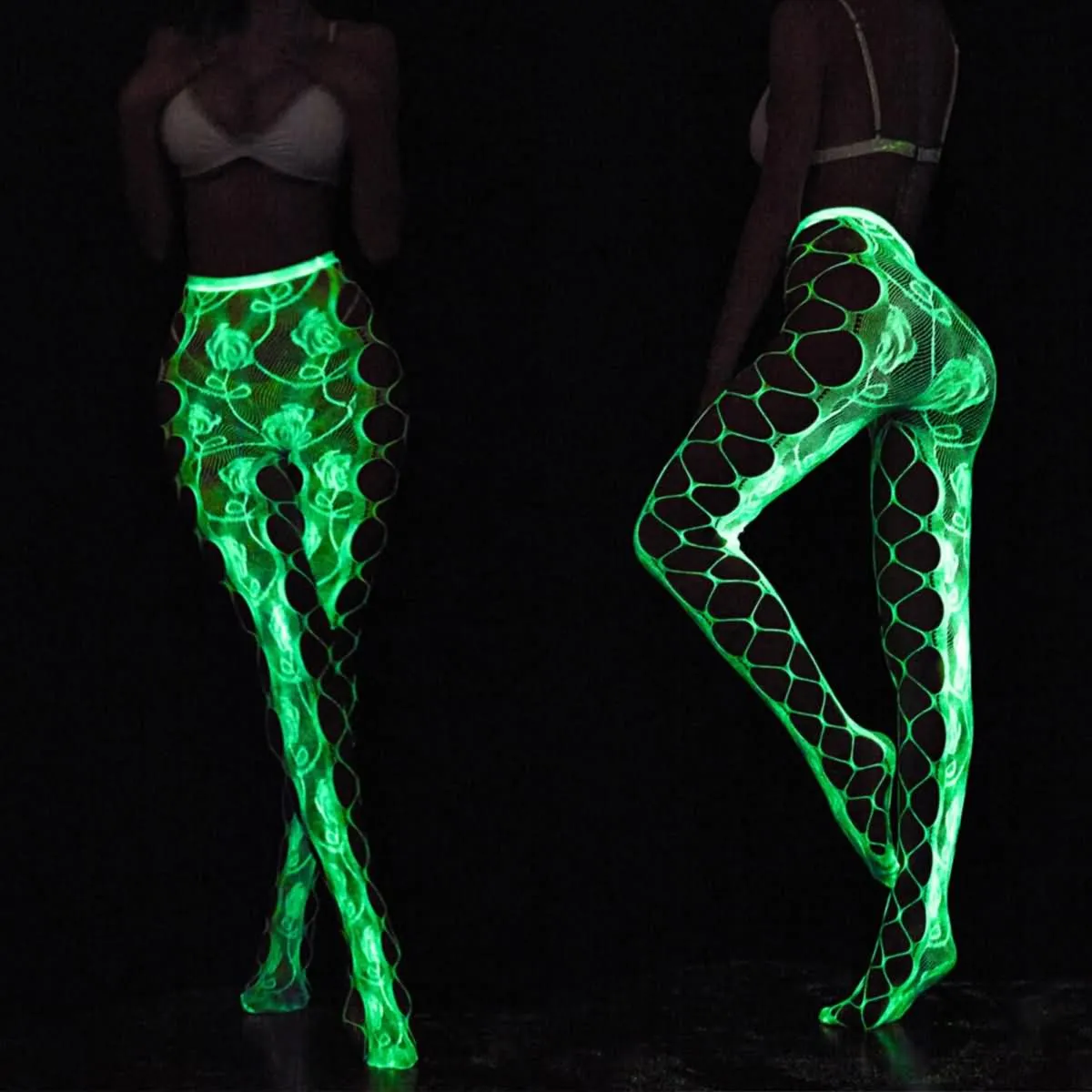 Women's Lingerie, Neon Glowing Cheeky Fishing Hoe Stockings Leggings