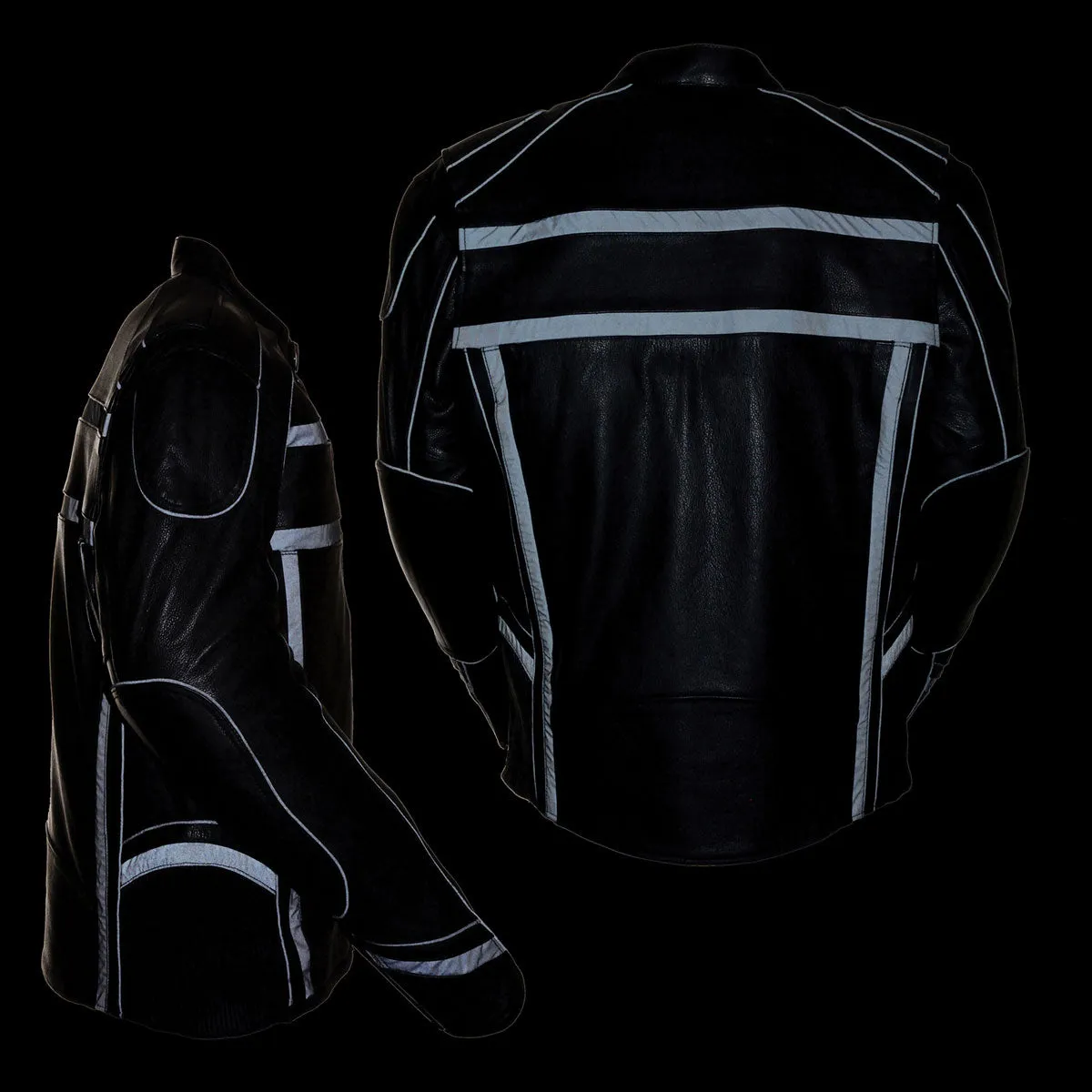 Z1R2083 Men’s ‘444’ Classic Reflective Black Leather Jacket