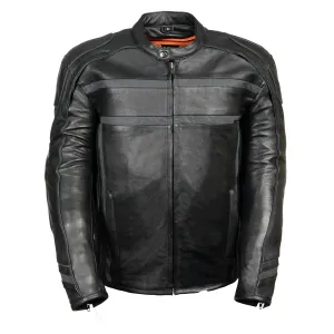 Z1R2083 Men’s ‘444’ Classic Reflective Black Leather Jacket